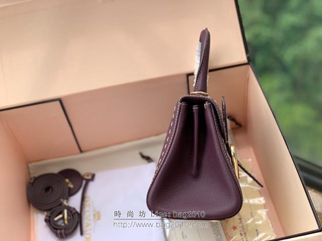 DELVAUX女包 Brillant系列手袋 手縫版黑色Mini小號 德爾沃女手提包 女手拎包 Delvaux單肩斜挎包 DF0020手縫 梅紫色  fcs1382